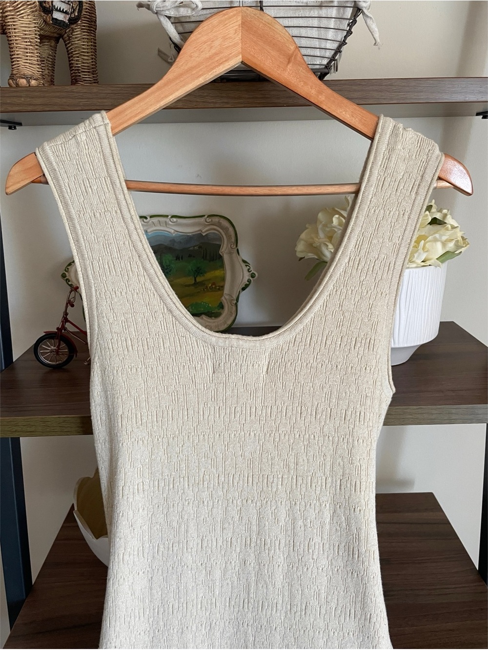 Modern Citizen Sleeveless Knit Tie-Waist Dress, Medium Oatmeal Color - Picture 10 of 16